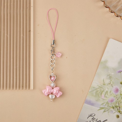 Bow Heart Beaded Keychain Sweet Cute Mobile Phone Lanyard Bag Pendant CharJO - Picture 7 of 7
