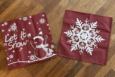 Set Of 2 Christmas Pillow Covers 17 Inches Snowman Snowflake New