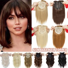 UK Hair Topper Toupee Clip in Hairpiece Silk Top with Bangs 100% Real as Human