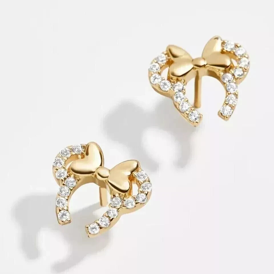 Mickey Mouse Stud Earrings Lab Created Diamond 14K Yellow