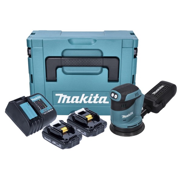 Makita Dbo 180 Syj Akku Exzenterschleifer 18 V 125 Mm + 2X Akku 1,5 Ah + Lader-image