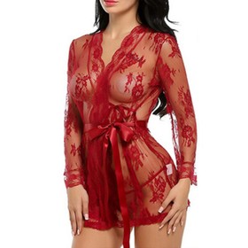 Sexy Women Lace Kimono Lingerie Sets Transparent Mesh Sheer Babydoll Outfits US