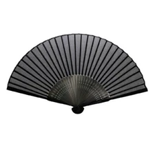 BLACK SILK FAN 8.25" Translucent Silk Blend Fabric and Bamboo Folding Hand Fan
