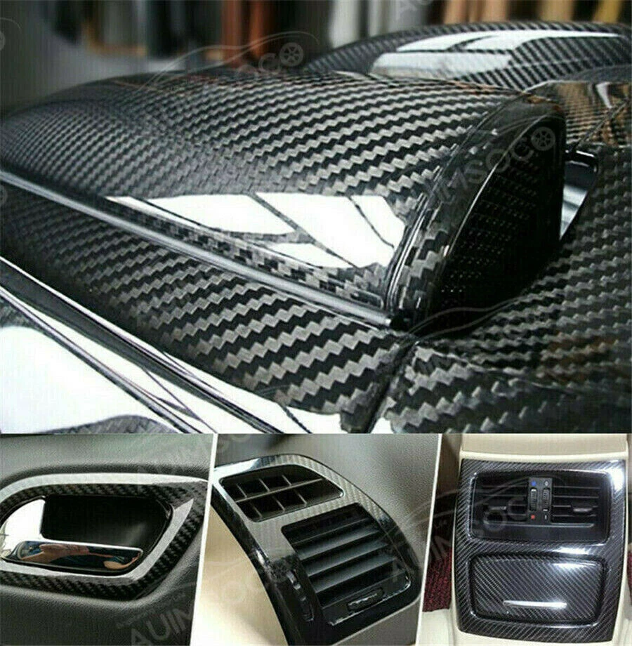 Car Stickers 7D High Gloss Black Carbon Fiber Vinyl Wrap Film DIY 1ft x 5ft - Image 3 of 4
