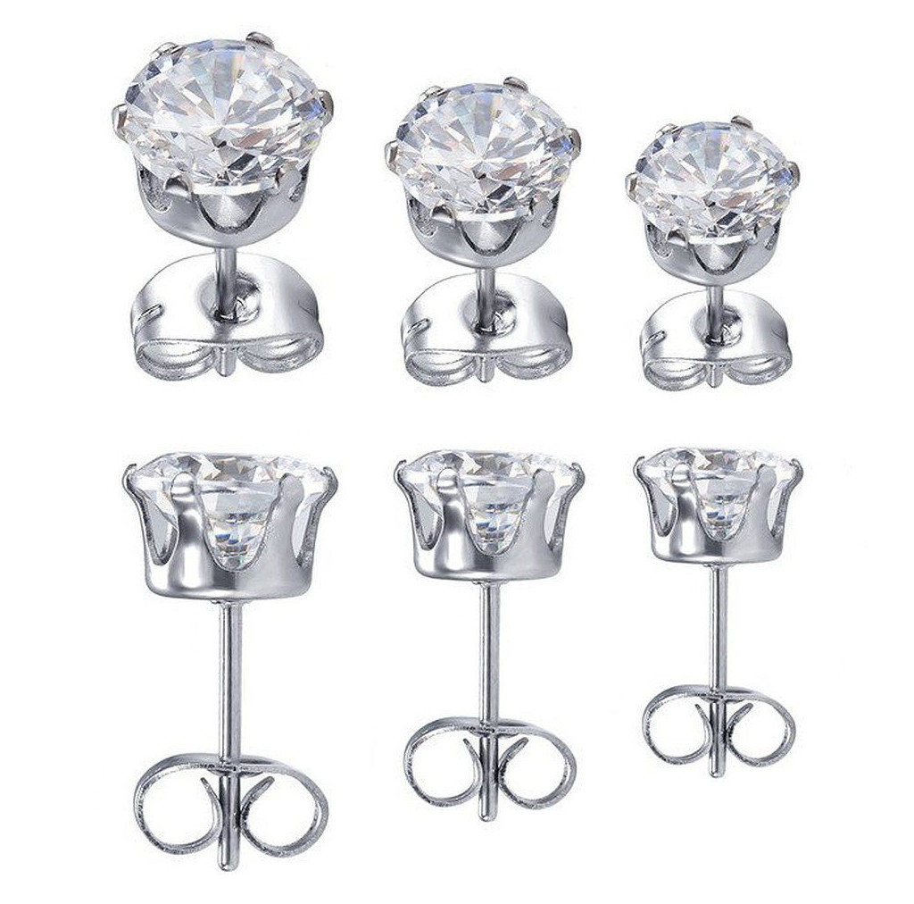 Men Women Stud Earrings 3-8mm 2-Pack Stainless Steel Cubic Zirconia Stud Earrings For Men & Women (3-8mm) 3mm 8mm Earring Set - Foto 11