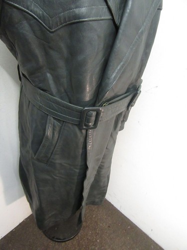 VINTAGE WW2 LEATHER GERMAN GREEN TRENCH COAT JACKET SIZE UK M - Picture 6 of 17