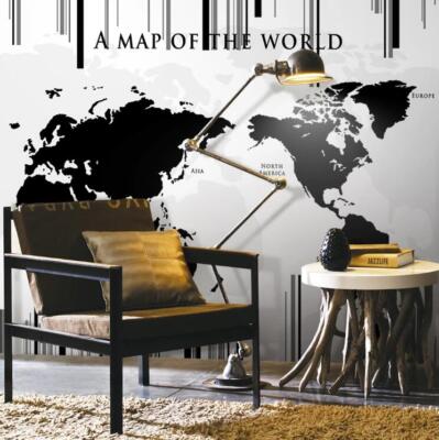 3D Black World Map K4708 Wallpaper Mural Self-adhesive Removable Sticker Kay