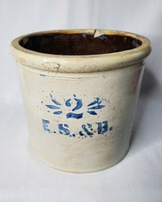 Antique Salt-Glazed Stoneware Crock Jar with Cobalt Blue Stenciled Decoration — listing 5