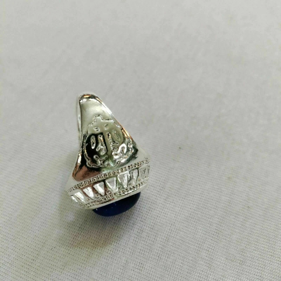 Anillo solitario ovalado imitación zafiro azul cabachón 10 disfraz plata Foto 3 de 4