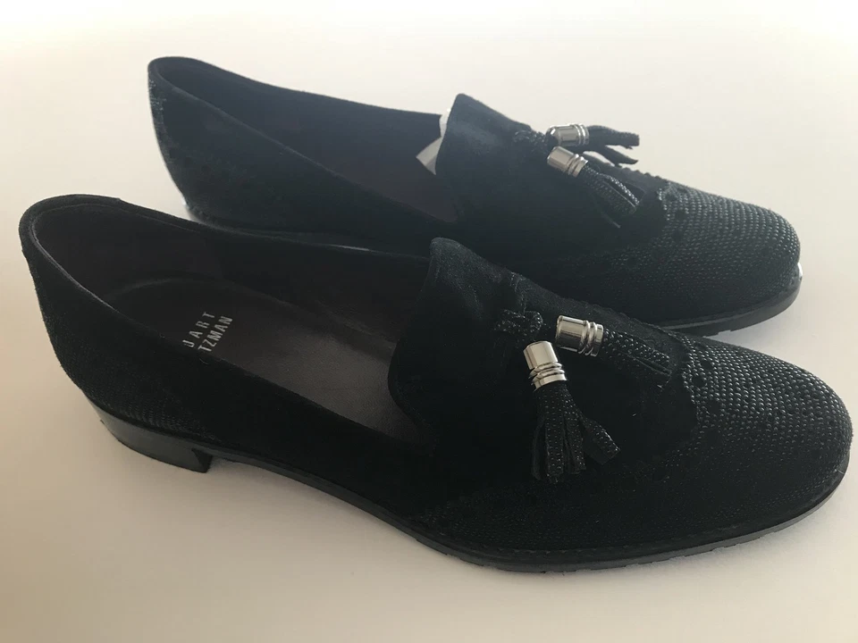 Stuart Weitzman Woman’s Boything Loafers Black Suede & Leather Sz 37.5 US 7.5 - Imagem 3 de 4