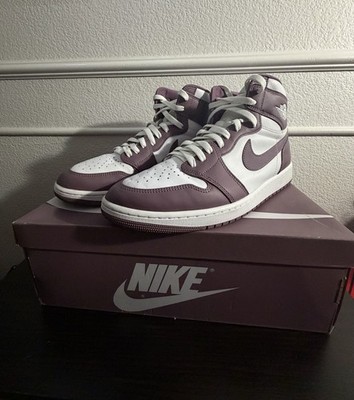 Nike Air Jordan 1 High Top Sneaker Purple/White Colorblock Lace Up, Pre-Owned