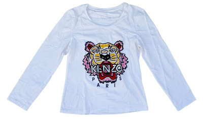 Kenzo Kids Girls Size S Small White Tiger Logo Long Sleeve Shirt Top Tee *READ*