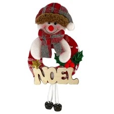 Home and Holiday Shops Wreath Snowman Wood Noel Sign Ornament with Bells 9 Inch