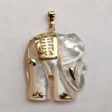 Vintage 14K Gold & Mother of Pearl Elephant C...