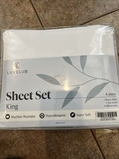 LuxClub 6 PC King Sheet Set, Breathable Luxury Bed Sheets, Deep Pockets, White