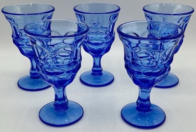 VTG Set/5 Fostoria ARGUS BLUE 5  Wine/Juice Glasses for Henry Ford Museum HFM