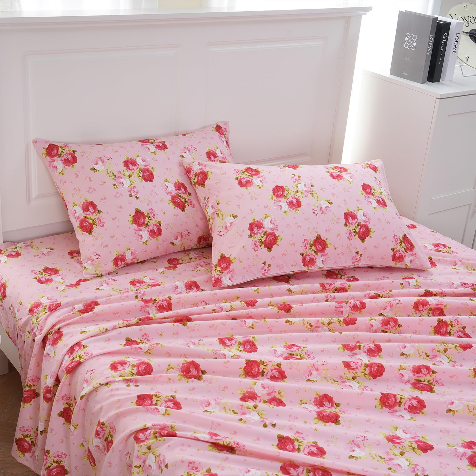 Queen Sheets Set - Floral Sheets Queen Ultra Soft Brushed Microfiber Floral B...