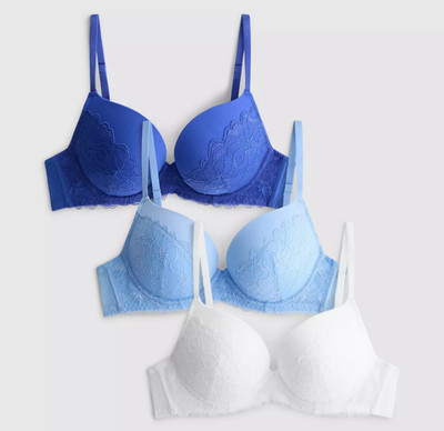 Womens Primark 3pk A-E Lace Push Up Bras PushUp BRA THICK Pad Older Girls Blue