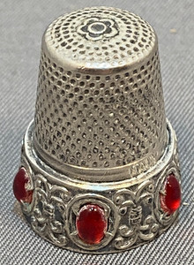 Vintage Antique Italian Thimble 800 Silver and prong set cabochon stones