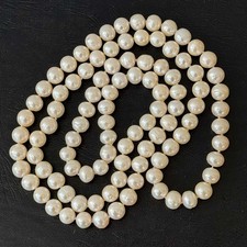 Vintage Genuine Freshwater Cultured Pearl Necklace 30  Long Stand 6-6.5mm Knotte