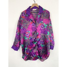 Vintage Victoria's Secret Gold Label Jewel Tone Satin Sleep Shirt Dress M/L FLAW