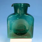 Signed Blenko 2002 Glass Mid-Century Green Water Bottle Double Spout Pitcher
