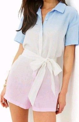 NEW Lilly Pulitzer Dresher Button Down ROMPER, CHAMBRAY TINT OMBRE DIP DYE 4