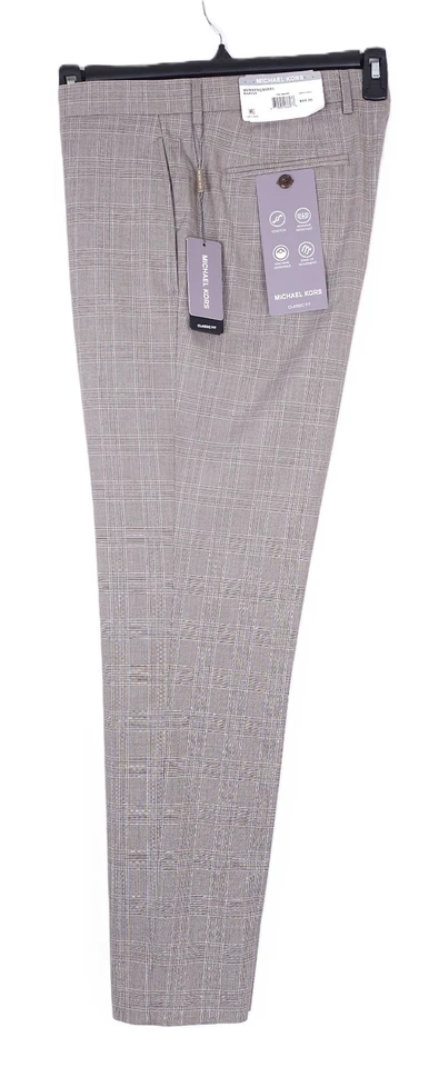 Pantalones de vestir Michael Kors elásticos de ajuste clásico marrón tostado a cuadros 40x32 para hombre nuevos con etiquetas Foto 4 de 4