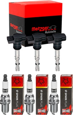 3x METZGER Zündspule + CHAMPION Zündkerze für Toyota Aygo WNB1_ KGB1_ 1.0