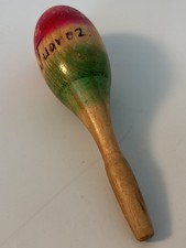 Vintage Handmade Mexican Maraca Hand-Painted Wooden Musical Instrument Pre-Owned