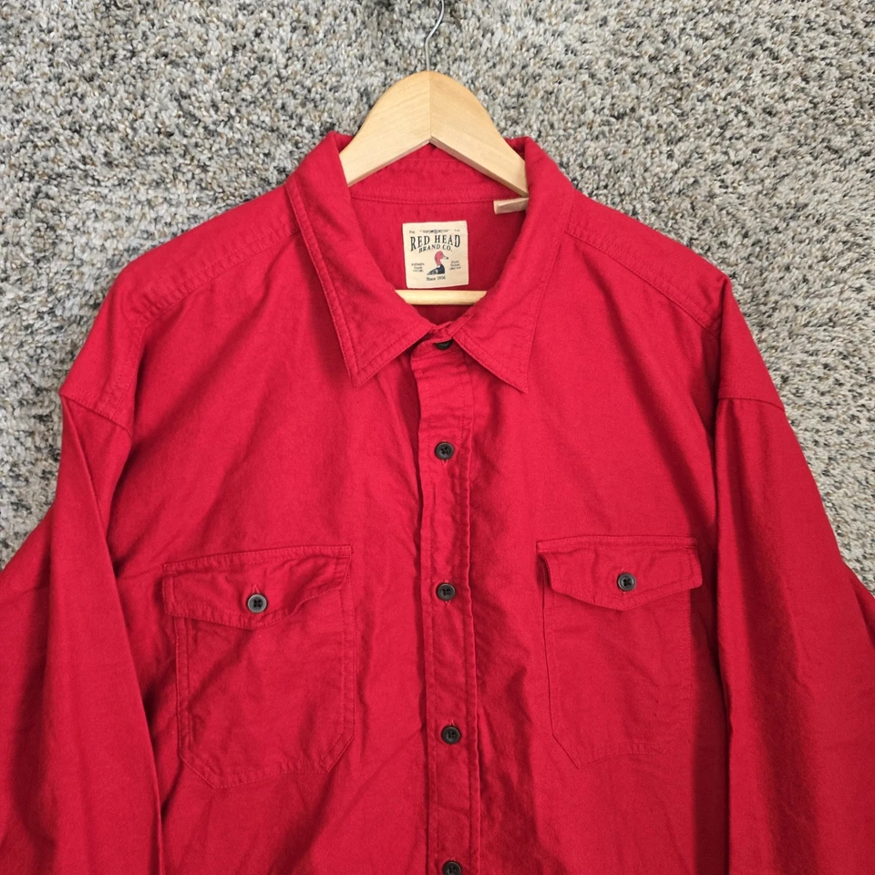 Redhead Shirt Mens 2XLT XXL Tall Red Button Up Long Sleeve Pockets Cotton Casual - Image 4 of 4
