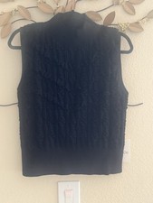 Cece Women's Mock Neck Knit Ruffle Trim Sleeveless Sweater EJ3 Black Medium NWT