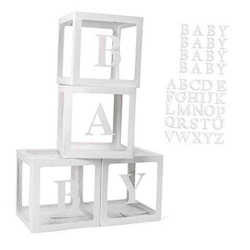 Baby Boxes with 42pcs Letters for Baby Shower Transparent Balloon Boxes White