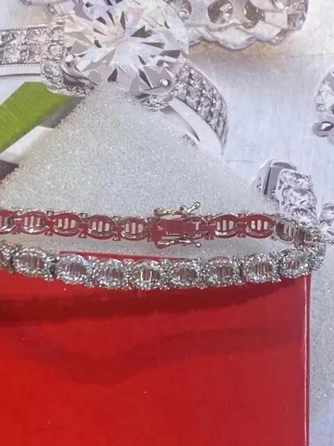 14K белое золото покрытием 9,5 карат бриллиант багет Lab создал женский теннисный браслет - Изображение 3 из 4