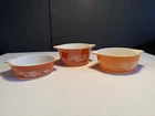 Set Of 3 Vintage PYREX Autumn Harvest Wheat Nesting Casserole Dishes, No Lids