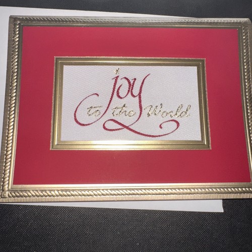 Tarjeta de Navidad de colección tablero jacquard tapiz alegría al mundo letras doradas rojas - Imagen 1 de 8