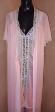 Vintage 70s Sears Roebuck Nightgown Robe Peach Lace Nylon Sz M