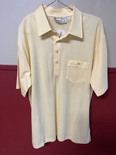 Vintage London Fog Yellow Striped Cotton Blend Short Sleeve Polo Shirt Sz XL