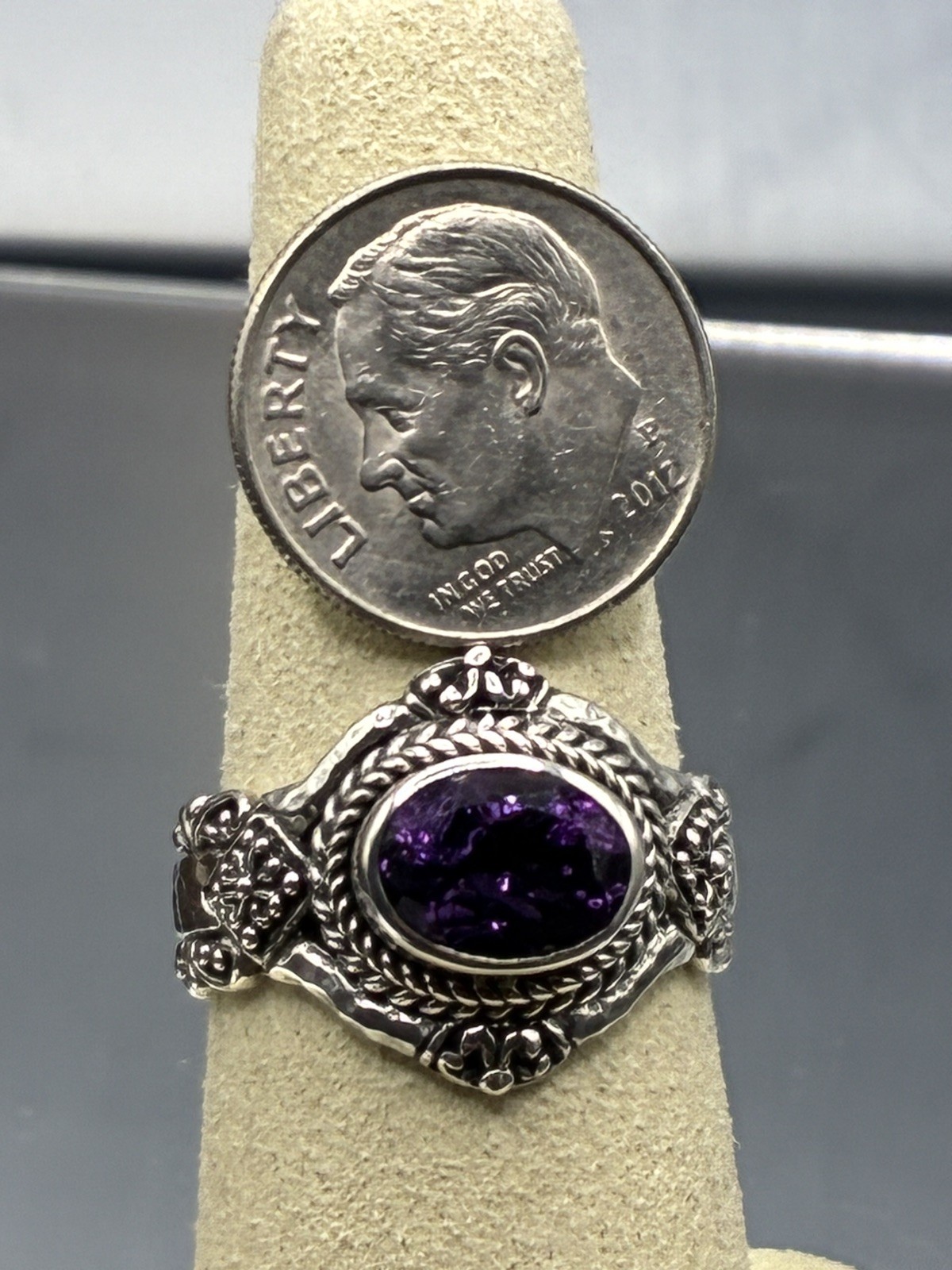 Sarda Brazilian Amethyst and Sterling Silver Size 8 Solitaire Ring