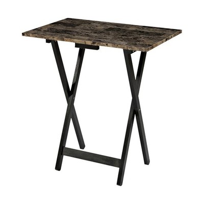 Linon Home Decor Tray Table Set, Faux Marble, Brown Standard, 