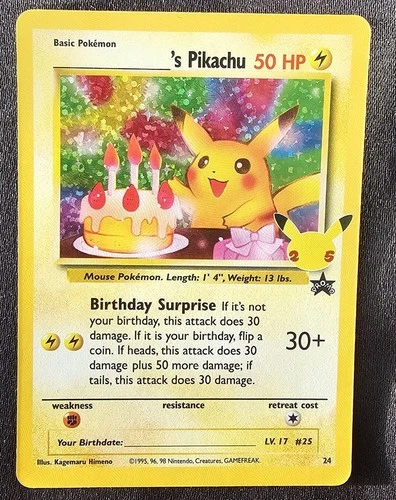 Pokémon Pikachu TCG Holo Promo Card Birthday Pikachu Celebrations Mint
