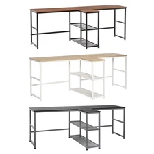 HOMCOM  83" Two Person Desk with Storage Shelves, Double Computer Table