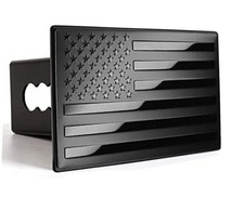 American Flag Metal Trailer Hitch Cover for 2 inch Receivers Matte Black