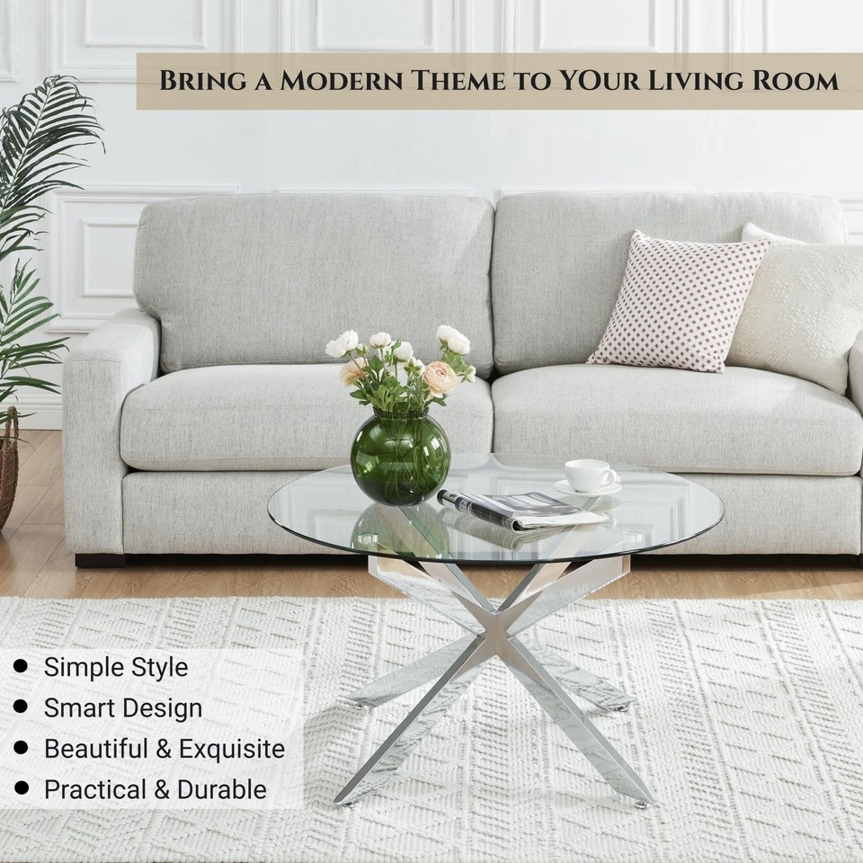 Round Glass Coffee Tables for Living Room, Home Office, Modern & Simple ...