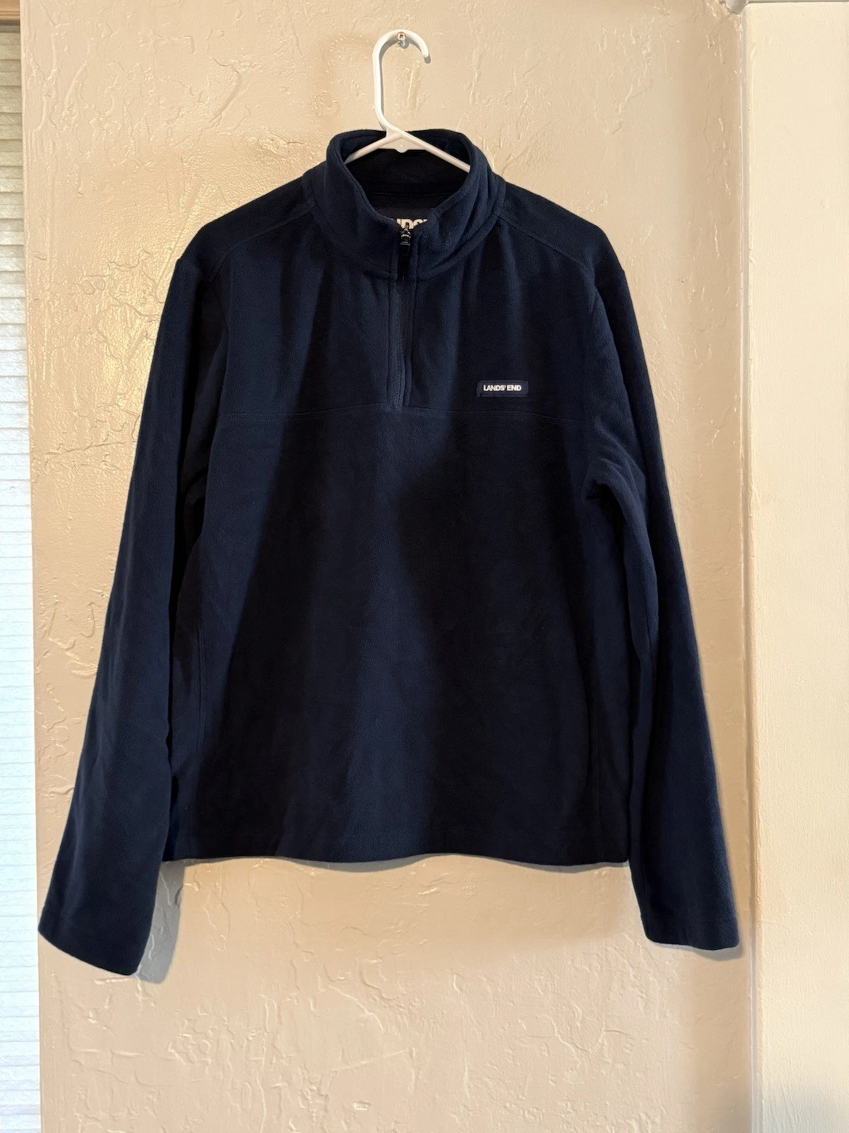 Lands' End Fleece Jacket Men's Sz L Navy Blue Quarter-Zip Mock Neck Regular Fit