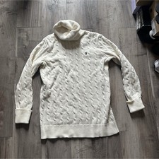 Ralph Lauren Sport Wool Blend Cable-Knit Turtleneck Sweater Ivory Size L