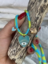 Collana Fantasia Azzurro E  Verde Ciondoli Cuore E Conchiglia Chic Regalo Donna