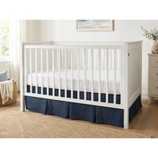 Pottery Barn Kids Navy Linen Pleated Crib Skirt 52x28 Classic Nursery 16" Drop