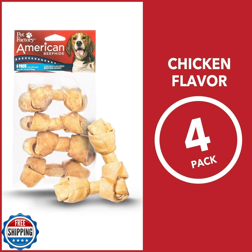 Golosinas masticables para perros con huesos anudados de 4-5" de piel de res americana de fábrica de mascotas - pollo Fl Foto 4 de 4
