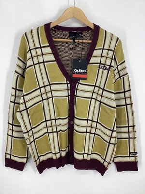 KICKERS MENS CHECK KNIT CARDIGAN SIZE L MULTICOLOURED  IB